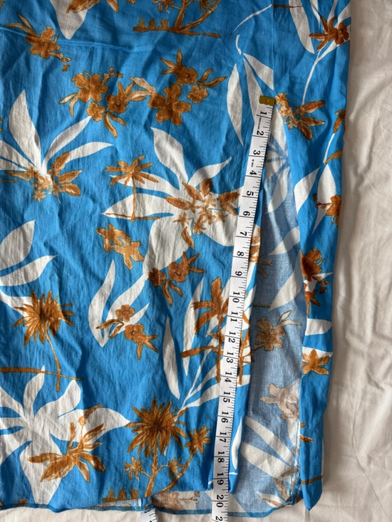 Zara Blue Tropical Palm Print Midi Dress Size M Spaghetti Strap Ruched Bust - Picture 7 of 10